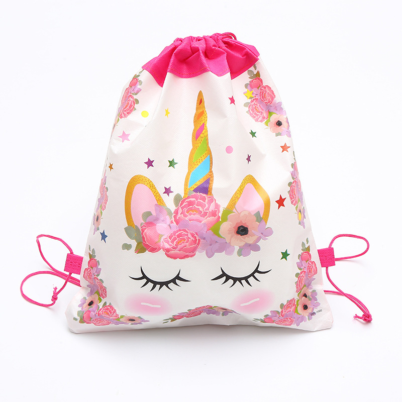Pink Unicorn Cartoon Kids Drawstring Backpack Nylon String Travel Sports Shoes Drawstring Backpack
