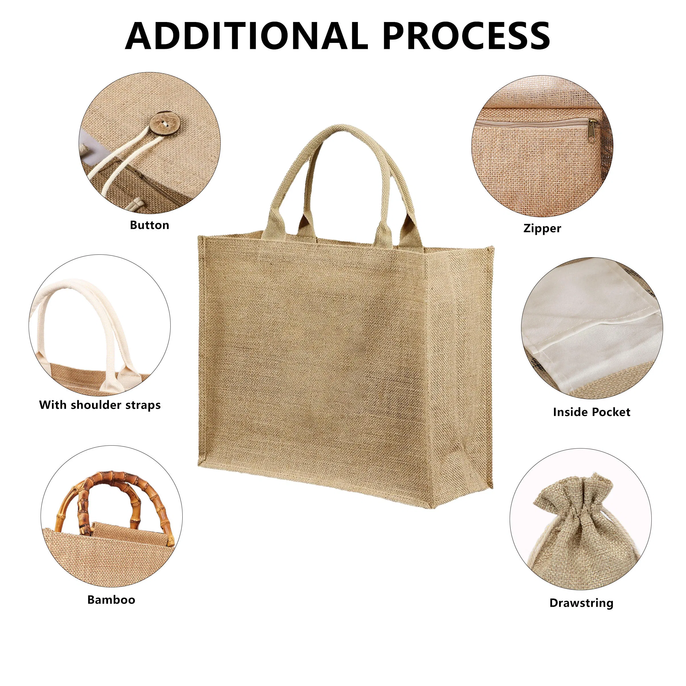 Eco-Friendly Personalized Burlap Tote Bags Custom Logo Jute Wedding Favors Party Bag with Beach-Readyhandles