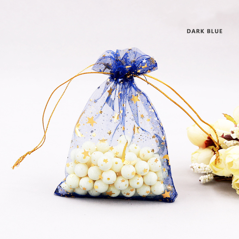Various Colors in Stock Cheap Organza Bag Purple Organza Bag With Silver and Gold Hot Stamped Stars and Moons