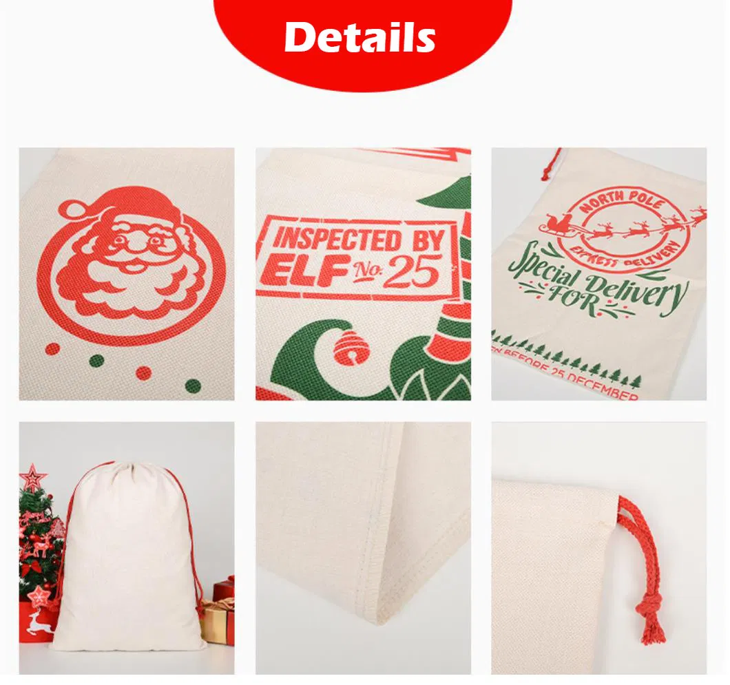 Christmas Decoration Gift Bag Santa Drawstring Pouch Cotton Bag Jute Bag