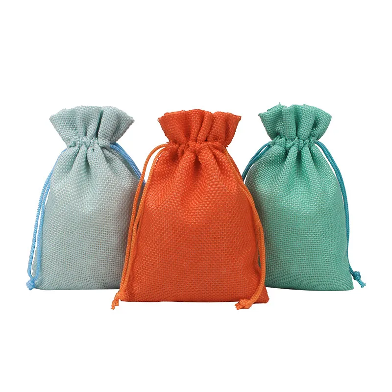 Colorful Linen Jewelry Necklace Pouch Jute Drawstring Gift Bag