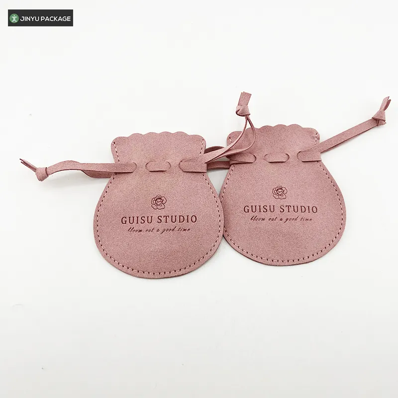 Luxury Suede Microfiber Drawstring Jewelry Pouch Bags Factory with Embossing Logo