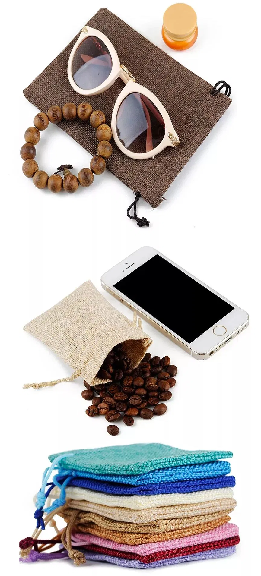 Custom Logo Printed Eco-Friendly Linen Pouch Shopping Drawstring Gift Jute Bag