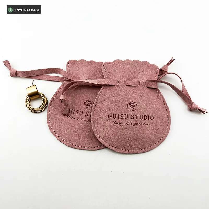Luxury Suede Microfiber Drawstring Jewelry Pouch Bags Factory with Embossing Logo