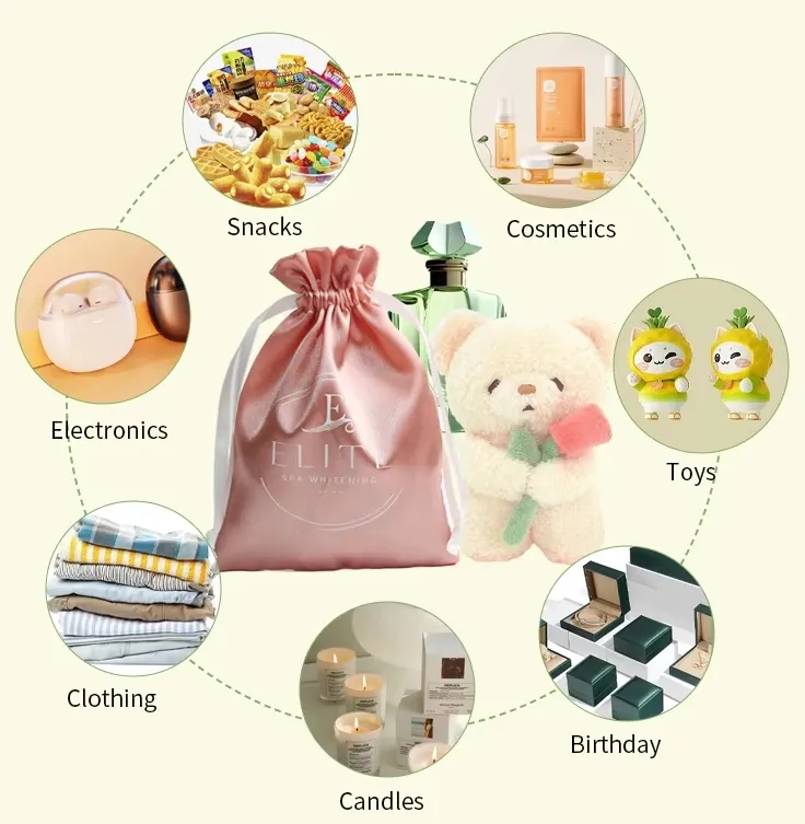 Custom Size Logo Lady Jewelry Drawstring Silk Satin Gift Dust Pouch