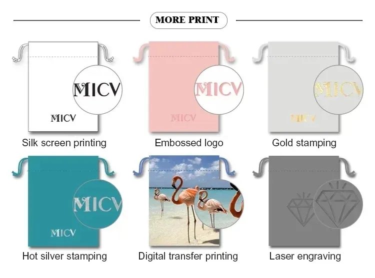 Custom Printed Suede Drawstring Jewelry Velvet Pouches Options