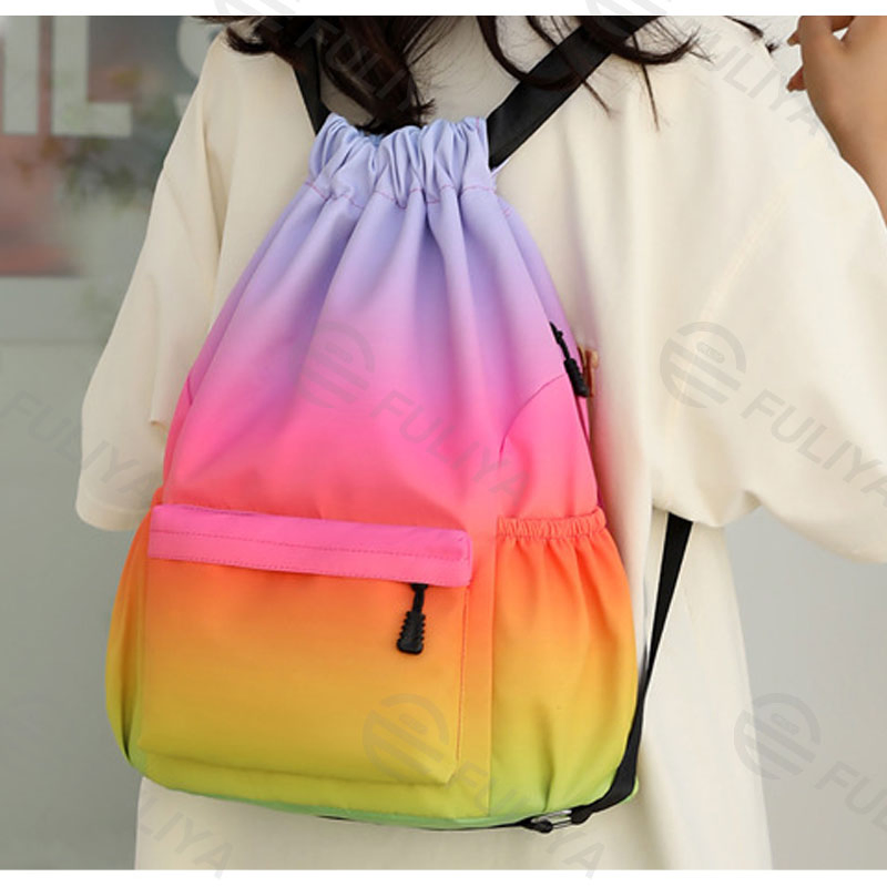 Fuliya Custom Large Capacity Outdoor Causal Sport Basketball Bag Waterproof Nylon Gradient Drawstring Backpack