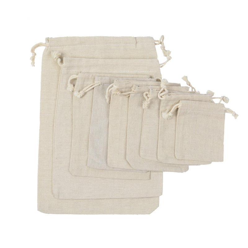 Wholesale Promotion Canvas Drawstring Gift Bag Practical Small Storage Bag Cotton and Linen