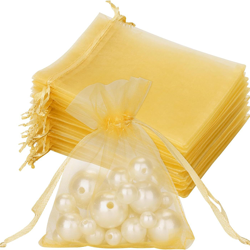 100PCS Small Glossy Mesh Organza Bags 3.6x4.8" Sheer Drawstring Jewelry Party Wedding Favor Candy Bracelet Packaging
