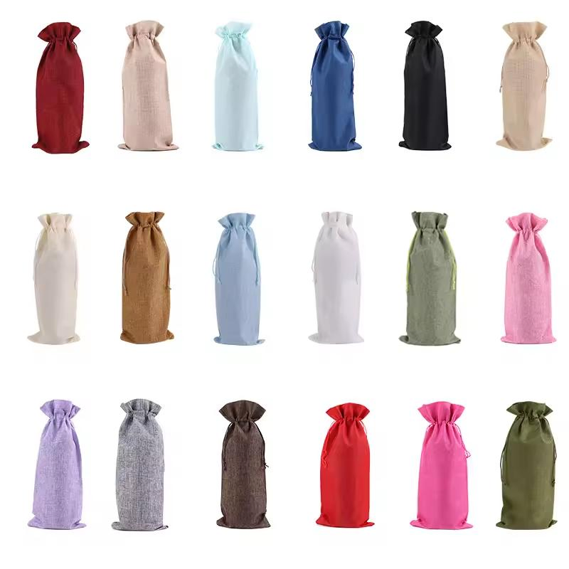 Linen Drawstring Bags Wine Champagne Packaging Bag Custom Logo