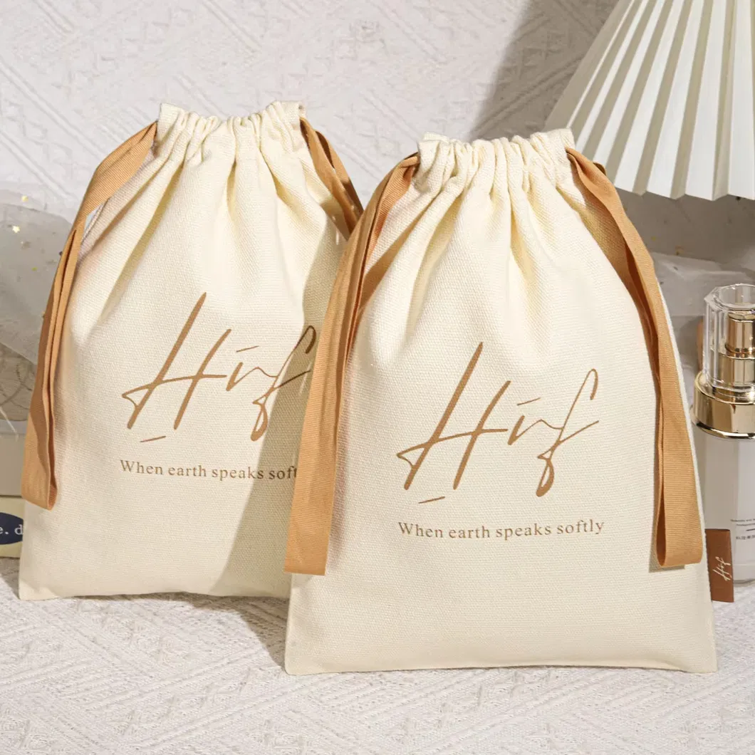 Stylish Custom Logo Canvas Drawstring Bags