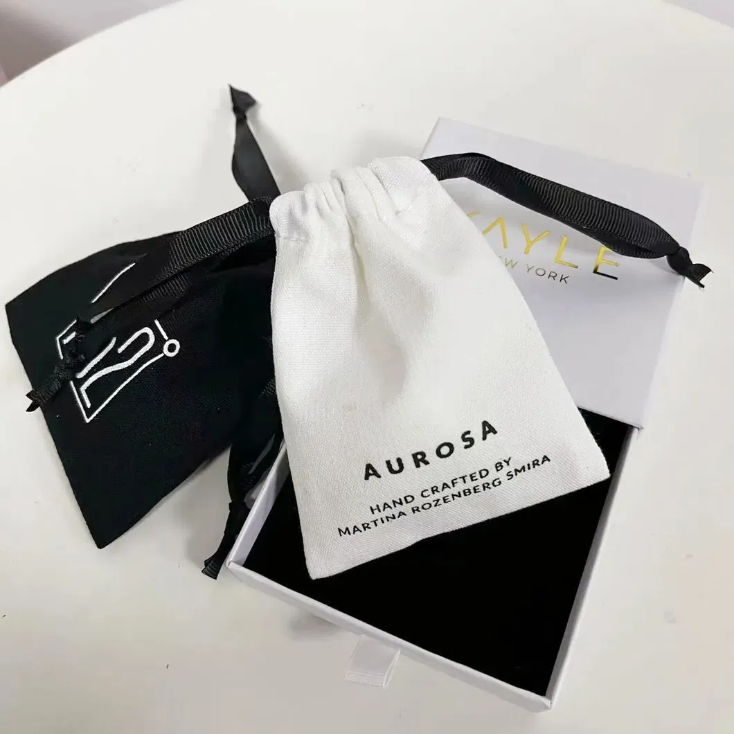 Custom Jewelry Packaging Pouch Customized White Organic Cotton Canvas Drawstring Bag