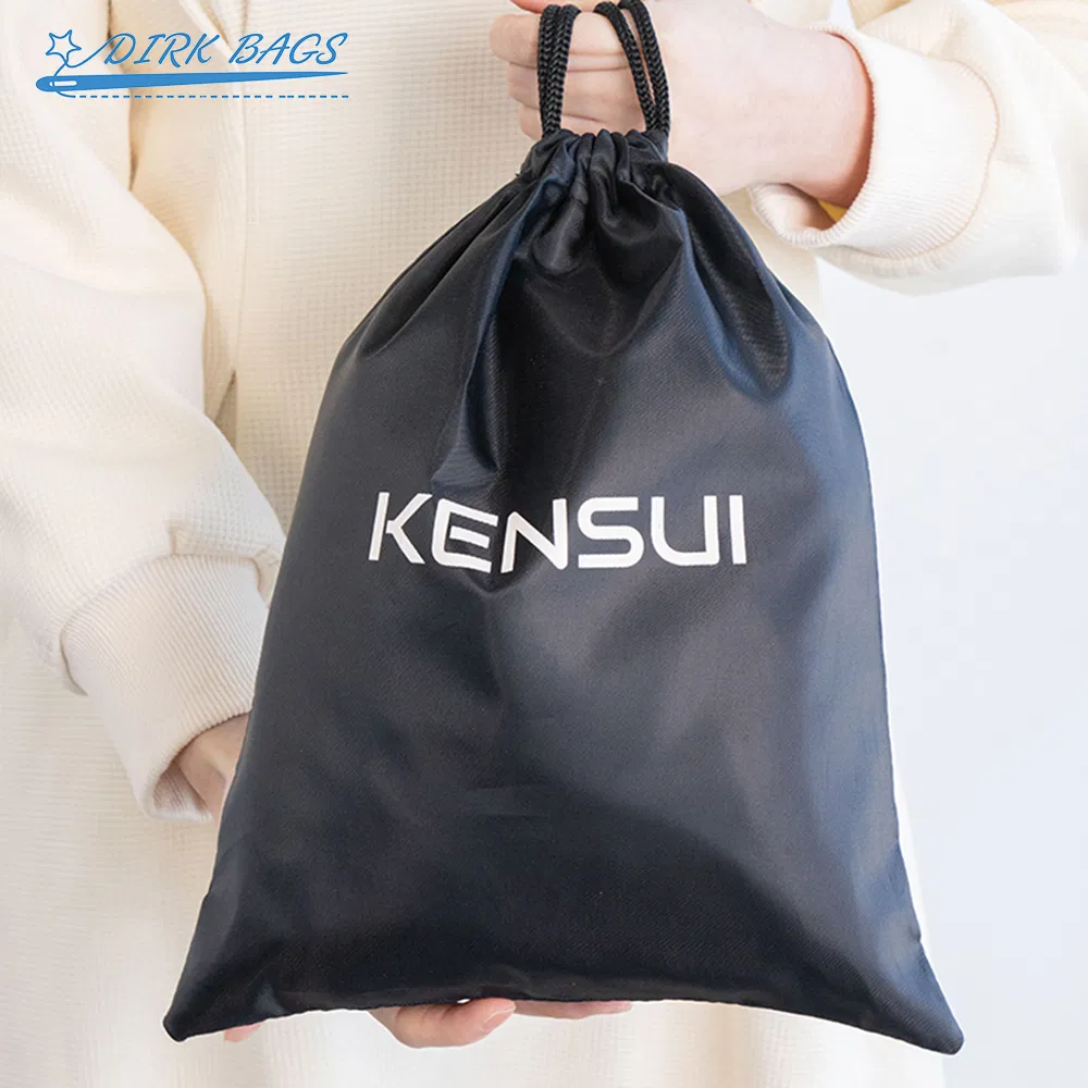 Custom Printed Reusable Black Twill Polyester Fabric Drawstring Packaging Bag Pouch Image 10