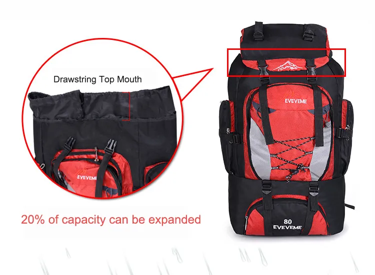 80L Large Capacity Rucksack Drawstring Nylon Outdoor Camping Travelling Waterproof Hiking Backpack