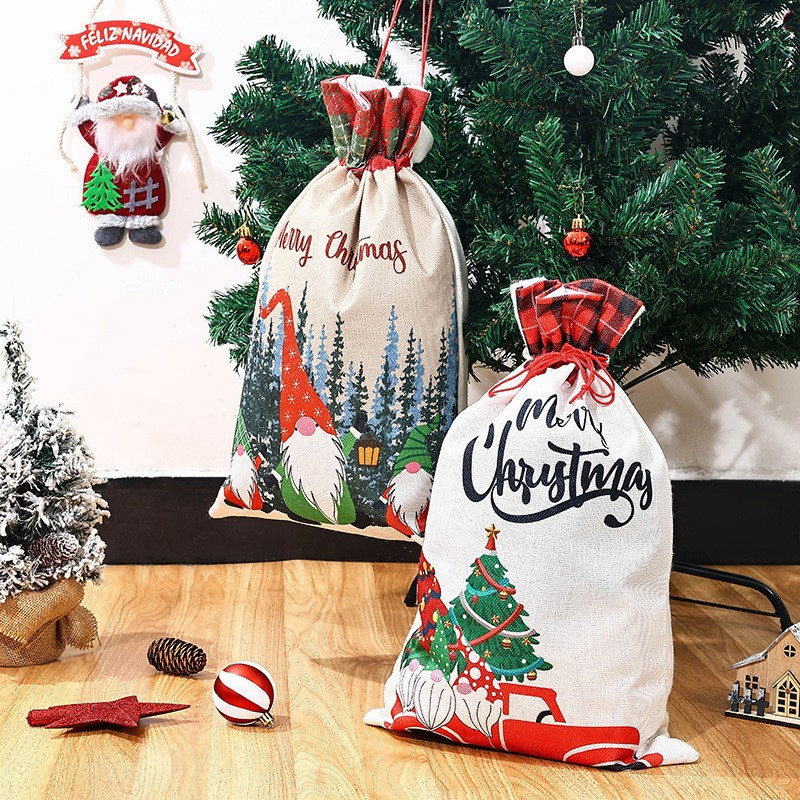Wholesale Custom Christmas Decoration Printed High Quality Jute Drawstring Gift Bag
