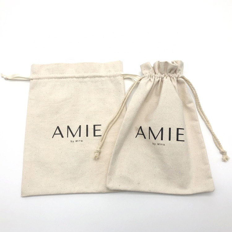 Custom Logo Muslin String Bag Eco Cotton Canvas Drawstring Pouch Bag for Gift