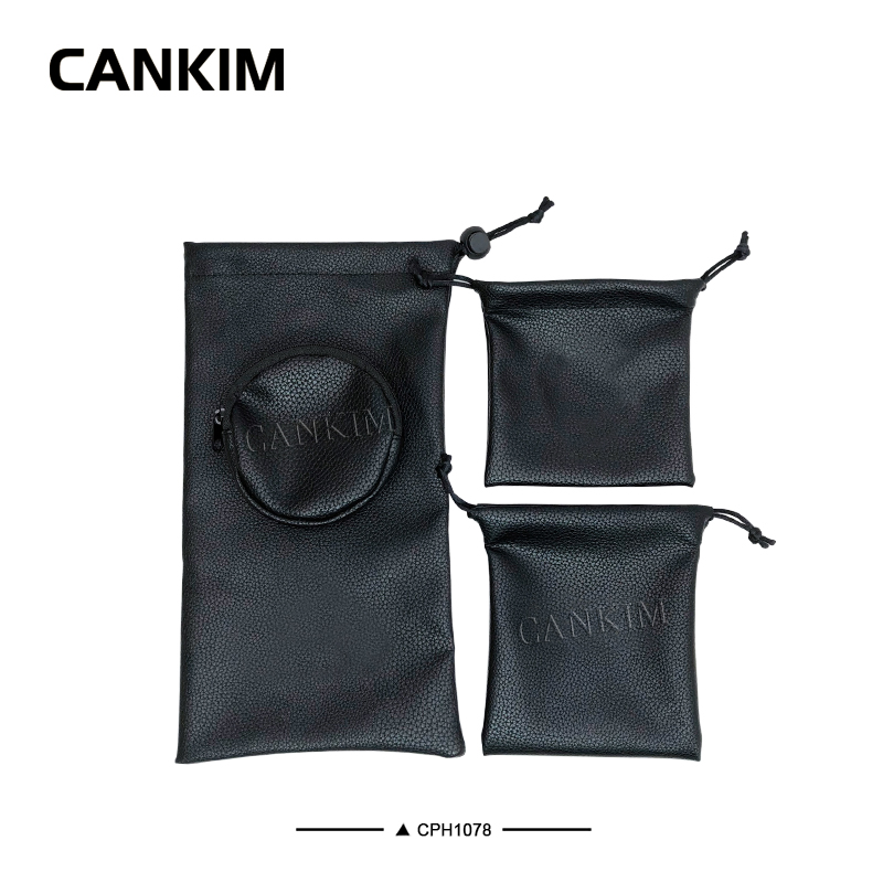 Black Zipper Waterproof Mobile Phone Bag Pouch Leather Tool Pouch Bag Custom Logo Drawstring Pouch for Packaging
