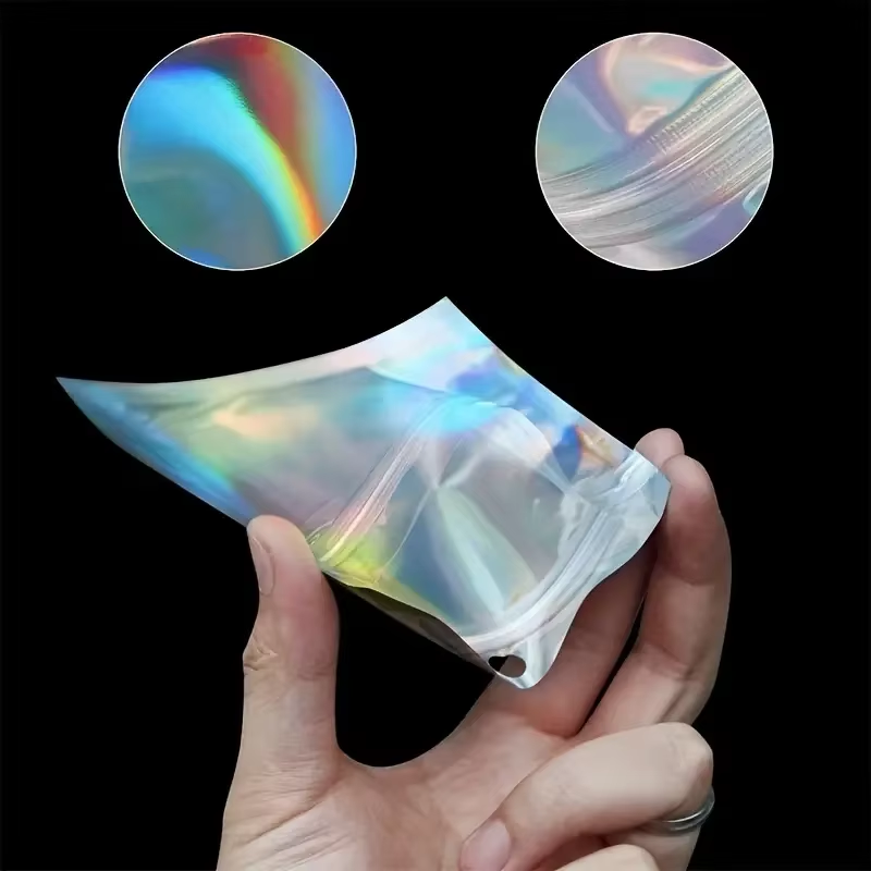Customized Printed Colored Metallic Heat Sealing Plastic Holographic Laser Aluminum Foil Gold Zip Lock Mylar Bag for Candy Gifts