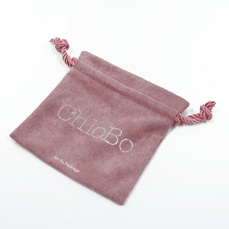 Custom Pink Color Suede Fabric Velvet Drawstrings Jewelry Gift Pouch
