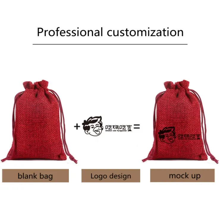 Wholesale Linen Pouches for Buddha Beads Custom Burlap Drawstring Jute Gunny Bag for Jewelry