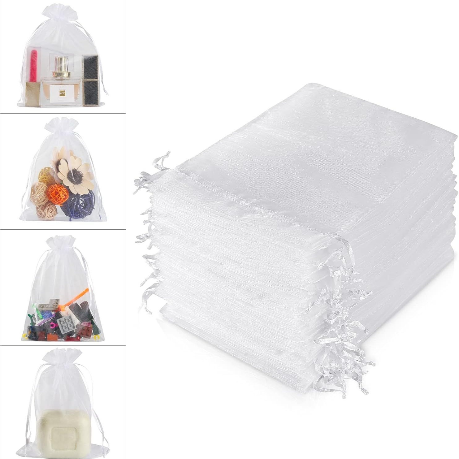 Wholesale White Organza Mesh Drawstring Jewelry Gift Bags Gauze Candy Bags for Weddings &amp; Events Packaging &amp; Printing Products