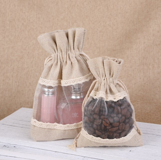 Wholesale Jewelry Jute Drawstring Pouch Creative Candy Gift Bag with Window