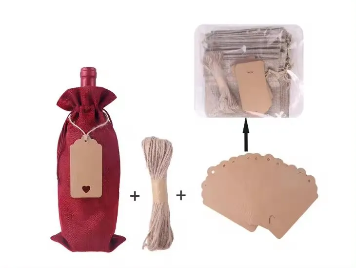 Linen Drawstring Bags Wine Champagne Packaging Bag Custom Logo