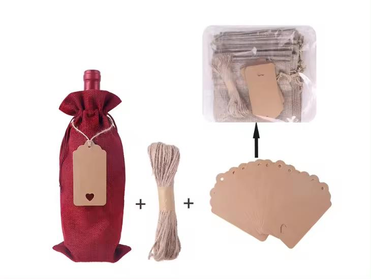 Linen Drawstring Bags Wine Champagne Packaging Bag Custom Logo