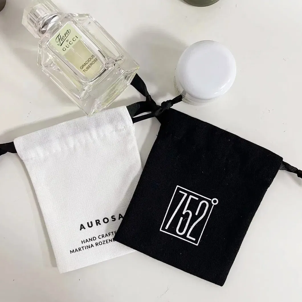Custom Jewelry Packaging Pouch Customized White Organic Cotton Canvas Drawstring Bag