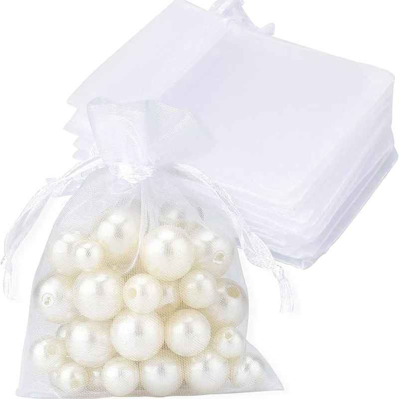100PCS Small Glossy Mesh Organza Bags 3.6x4.8" Sheer Drawstring Jewelry Party Wedding Favor Candy Bracelet Packaging