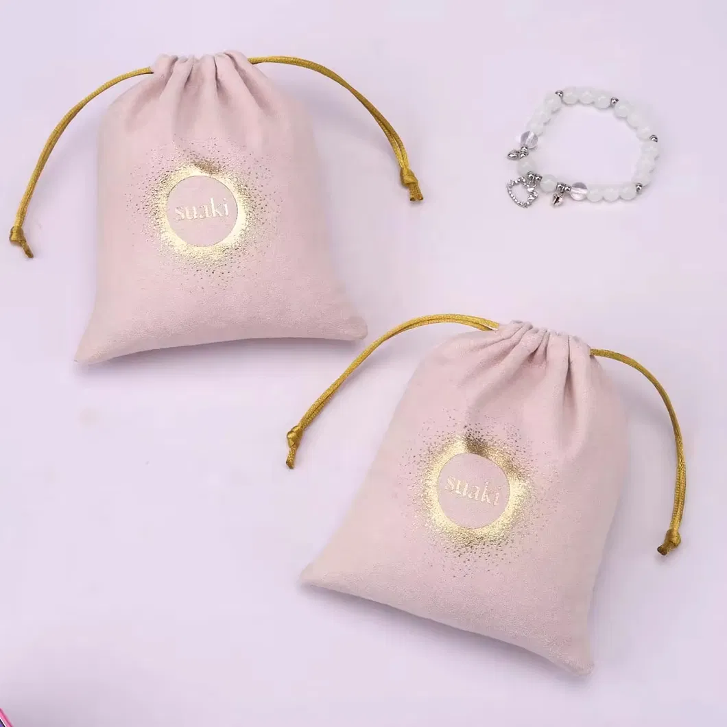 Custom Hot Stamping Suede Pouch Jewelry Perfume Cosmetic Packaging Drawstring Microfiber Bag