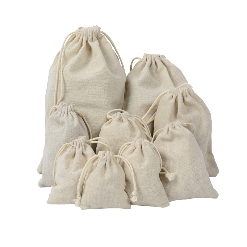 Wholesale Promotion Canvas Drawstring Gift Bag Practical Small Storage Bag Cotton and Linen