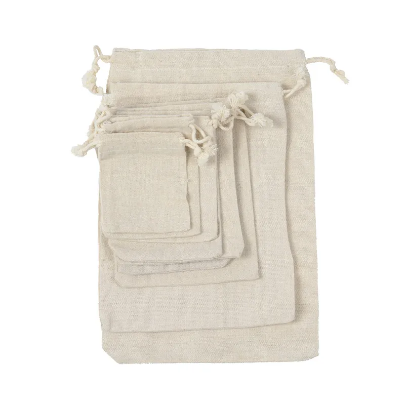 Wholesale Promotion Canvas Drawstring Gift Bag Practical Small Storage Bag Cotton and Linen