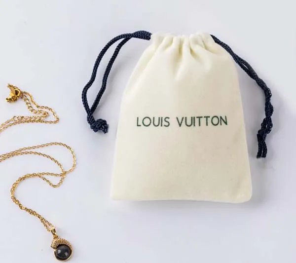 Blue Velvet Suede Jewelry Pouch with Silver Logo Suede Drawstring Gift Bag