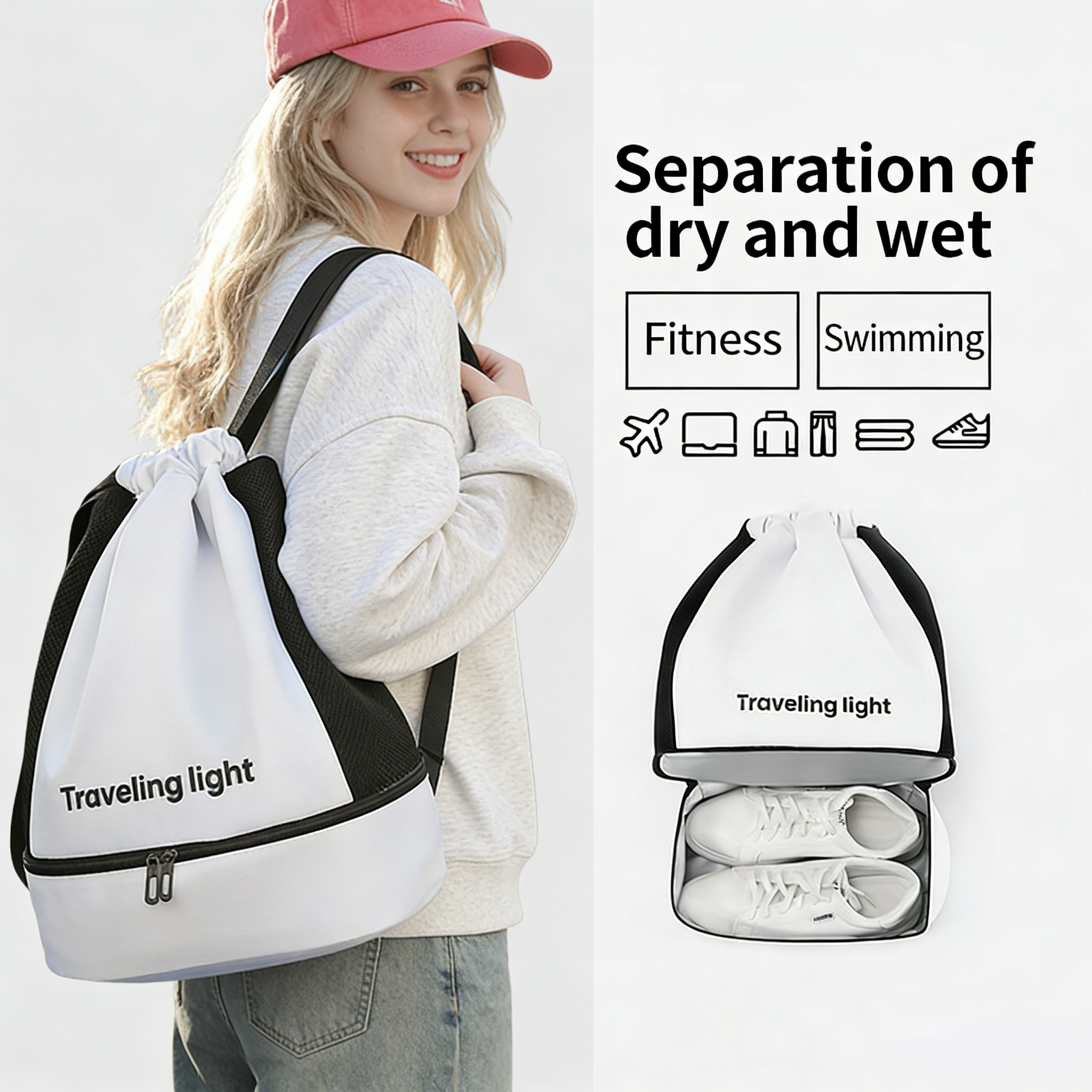 Pocket Flap Closure Water Bottle Holder Tote Sling Hobo Daypack Cinch Bag Drawstring Backpack Wet Bag Luxury Designer Style