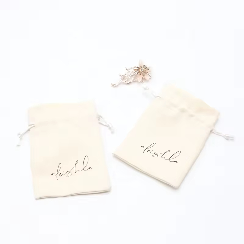 Custom Logo Flexography Ruffle Top Cream Imitation Suede Jewellery Gift Bags Suede Pouch Drawstring Jewellery Travel Bags