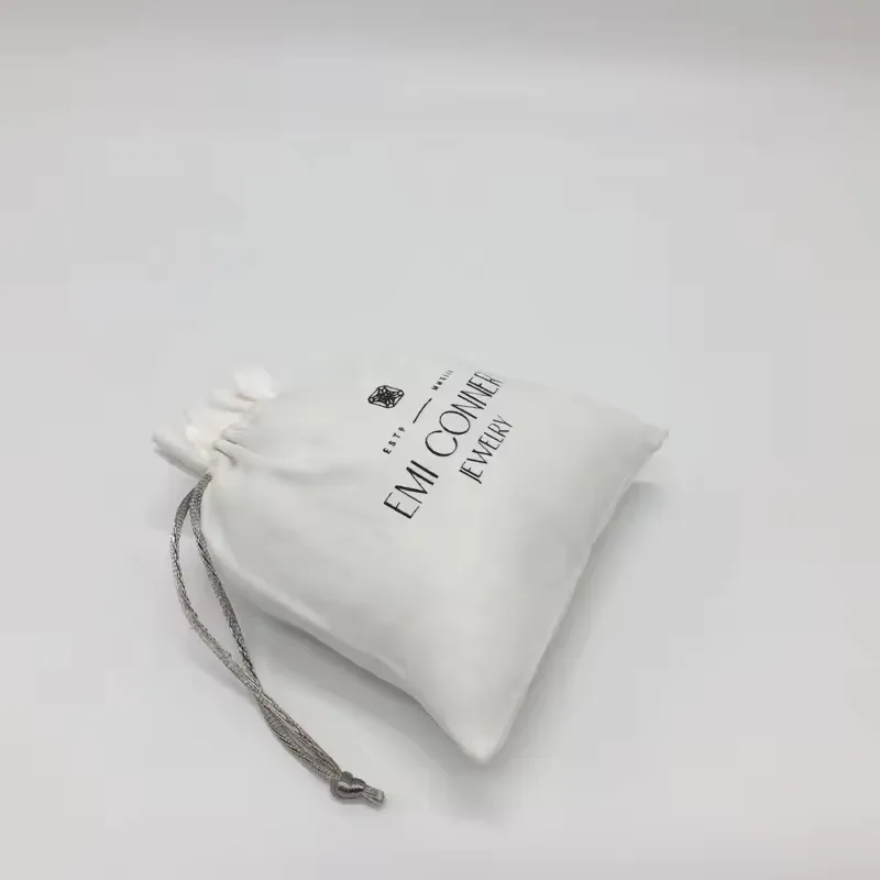 White Soft Velvet Suede Jewelry Pouch Small Fabric Jewelry Drawstring Bag