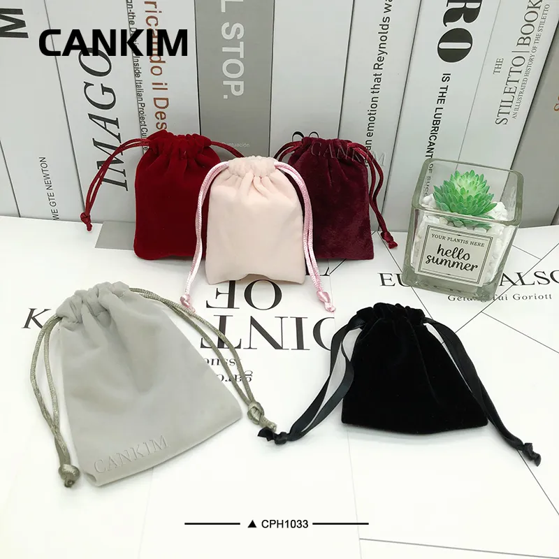 Customized Velvet Jewelry Drawstring Pouches Bag Pink Suede Gift Pouch
