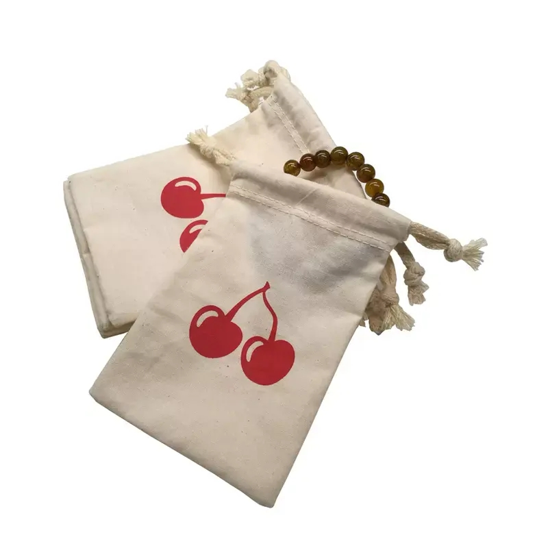 Customized Logo Natural Canvas Cotton Drawstring Bag Pouch Silk-Screen Single Double String Bag