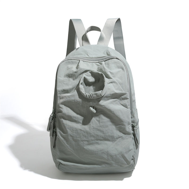 Light Green Unisex Nylon Backpack Drawstring Water Bottle Outer Pocket Custom Logo Polyester Lining Zipper Closure for Leisure Travel School