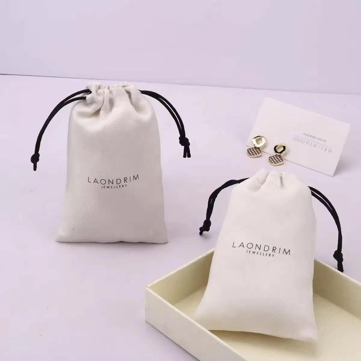 High End Luxury Suede Drawstring Bag for Packaging Jewelry Custom Logo Printed Gift Dust Suede Pouch