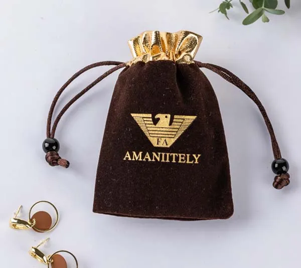 Blue Velvet Suede Jewelry Pouch with Silver Logo Suede Drawstring Gift Bag
