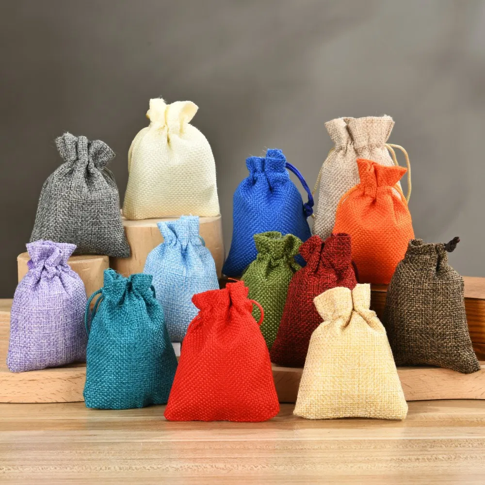 Small Velvet Jute Linen Jewelry Packaging Pouch Drawstring Bags with Custom Logos
