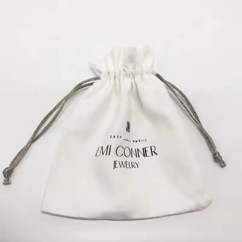 White Soft Velvet Suede Jewelry Pouch Small Fabric Jewelry Drawstring Bag