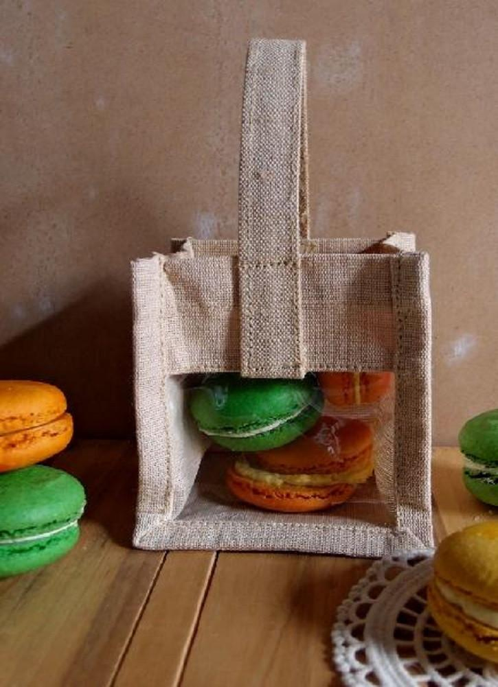 Mini Rustic Wedding Favor Burlap Tote Bag with Clear Window