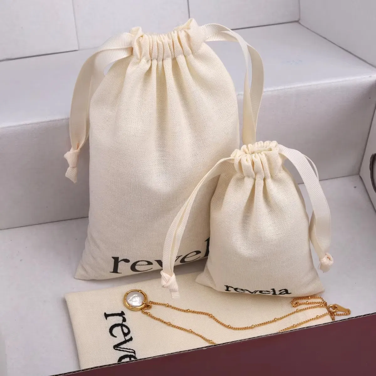 Natural Eco Friendly Cotton Linen Drawstring Bags Small Items Organizer for Travel and Gift with Free Design