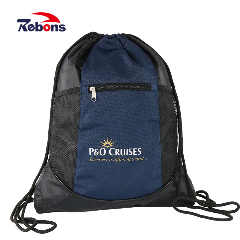 420d Nylon Waterproof Reflective Travel Sports Gym Drawstring Bag Backpack Promotion