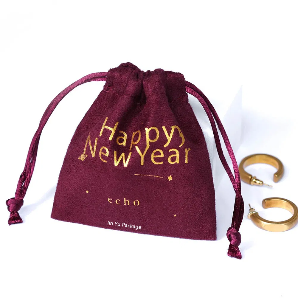 Custom Pink Color Suede Fabric Velvet Drawstrings Jewelry Gift Pouch