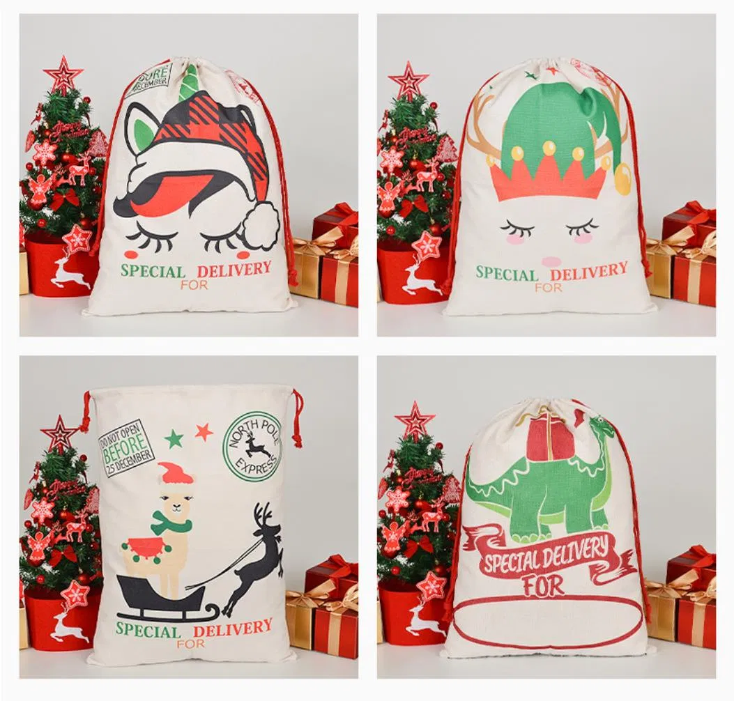 Christmas Decoration Gift Bag Santa Drawstring Pouch Cotton Bag Jute Bag