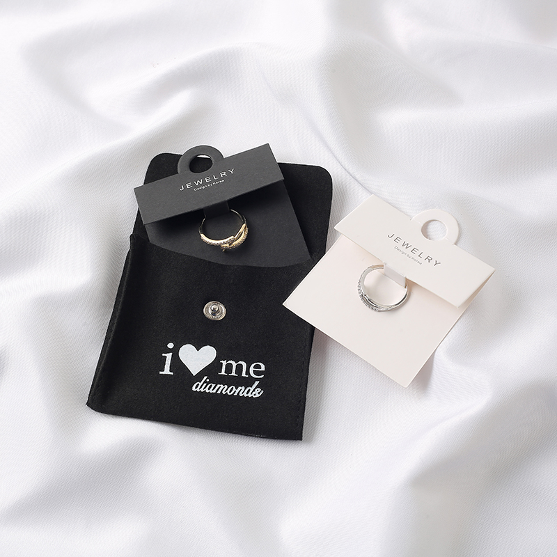 Custom Logo Luxury Snap Microfiber Jewelry Pouch with Insert Envelope Button Velvet Suede Gift Packaging Bag &amp; Pouch